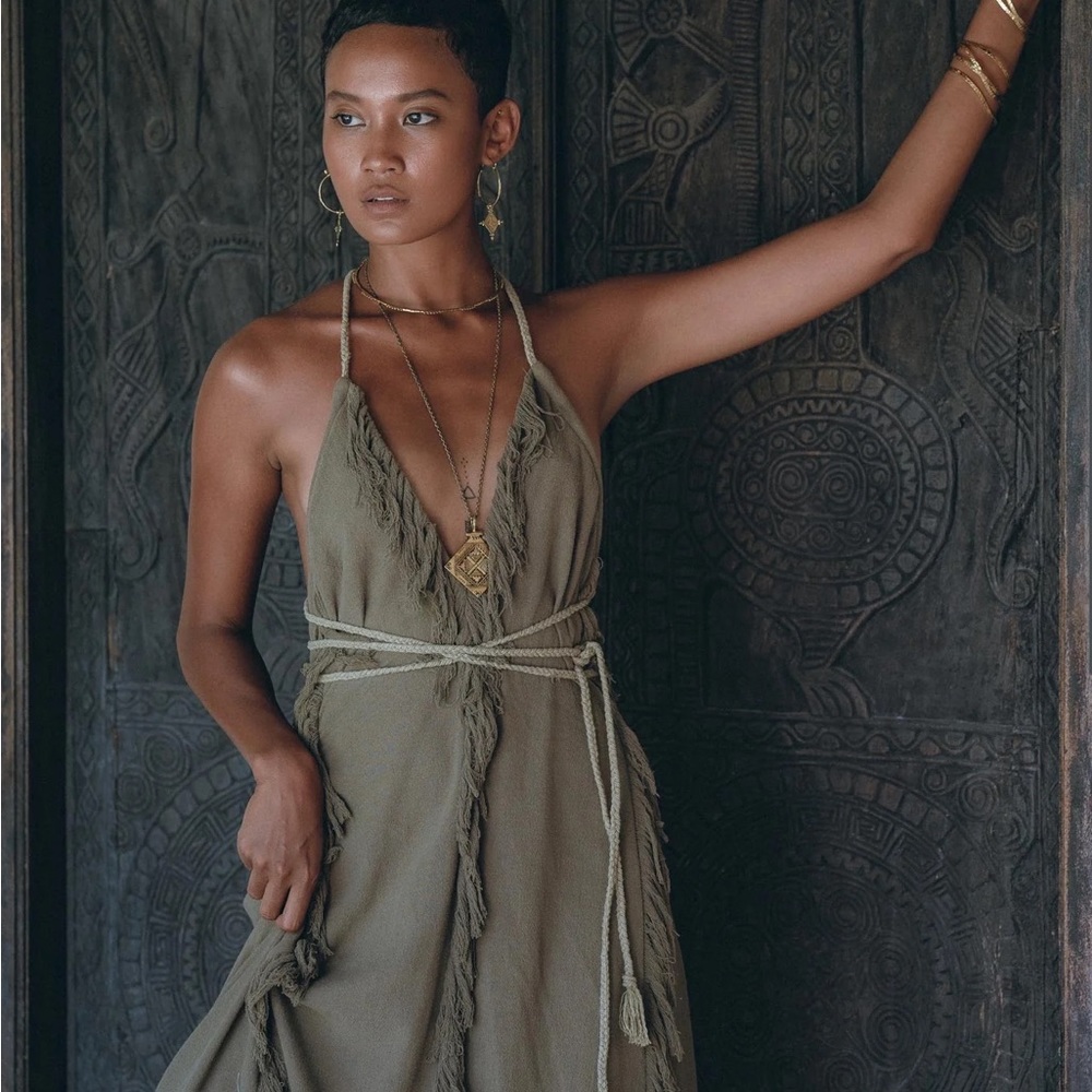 AYA SACRED WEAR FRINGE MAXI GODESS DRESS